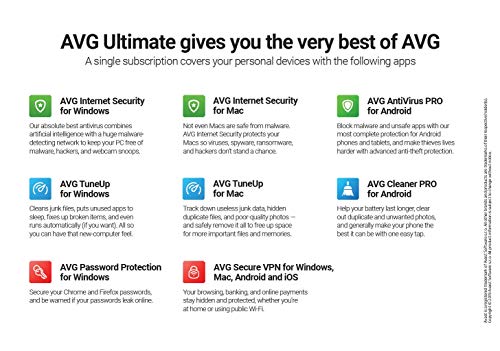 AVG Ultimate 2022 | Antivirus+Cleaner+VPN | 10 Devices, 2 Years [PC/Mac/Mobile Download]